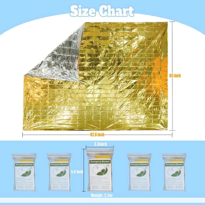Survival Blanket Reflective - 5PCS Dual Color Silver Gold Mylar