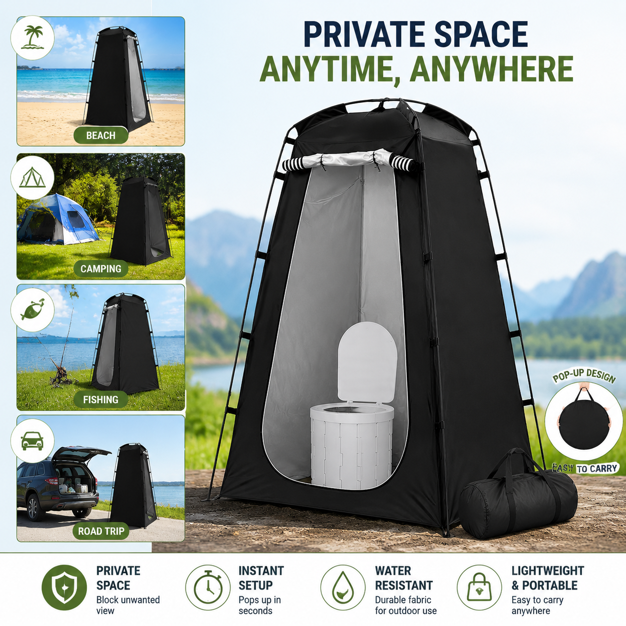 Emergency Mylar Tent - Pop-Up Portable Tent With Folding Toilet
