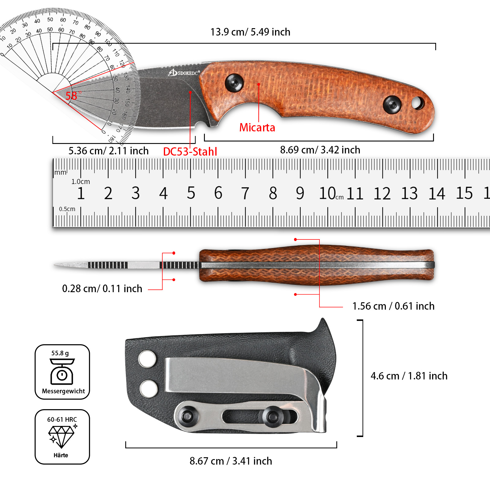 Premium SDOKEDC DC53 Steel EDC - Bushcraft Knife Fixed 评论和价格