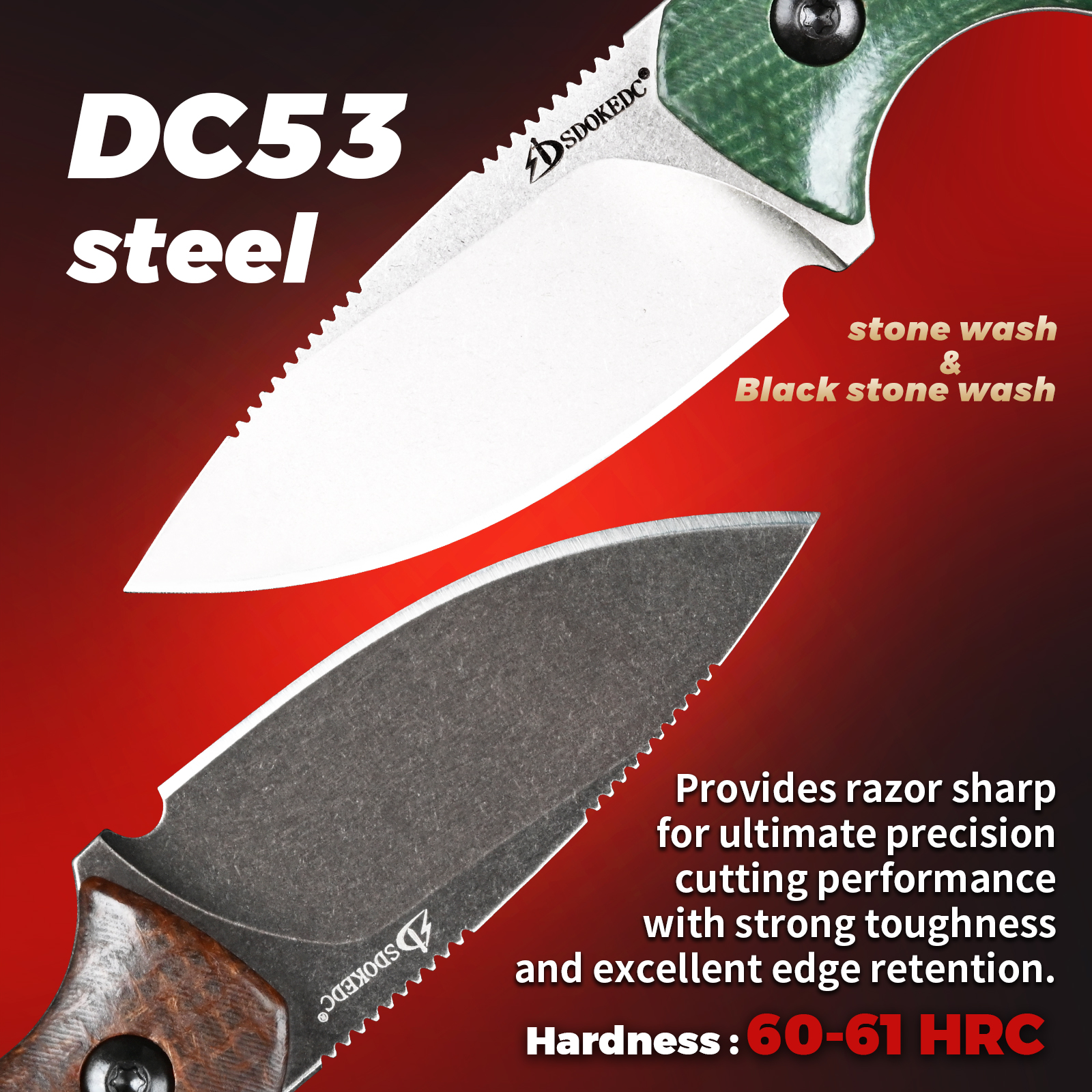 Premium SDOKEDC DC53 Steel EDC - Bushcraft Knife Fixed 评论和价格