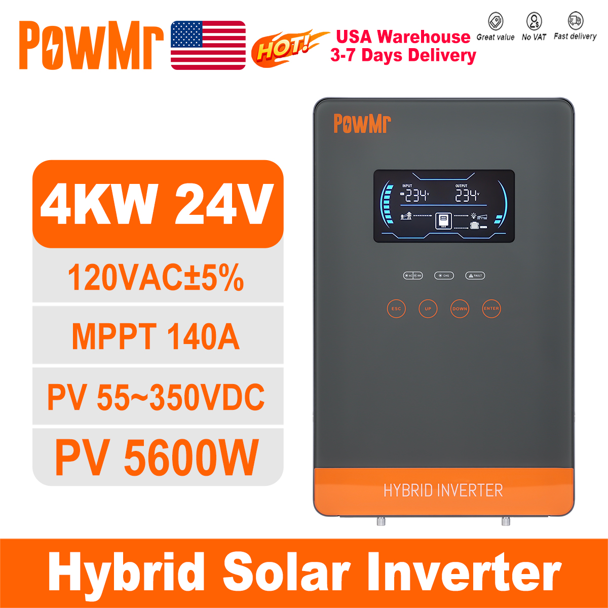 PowMr USA 4000W 24V Hybrid Sol - Solar Emergency Charger 评论和价格