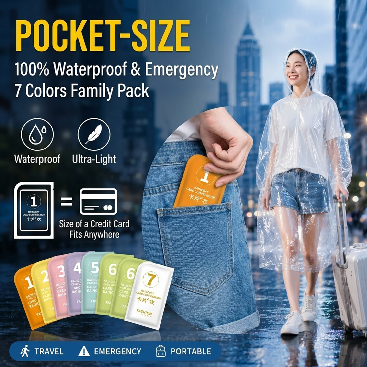 Unisex Portable Card Disposabl - Emergency Poncho Rain 评论和价格