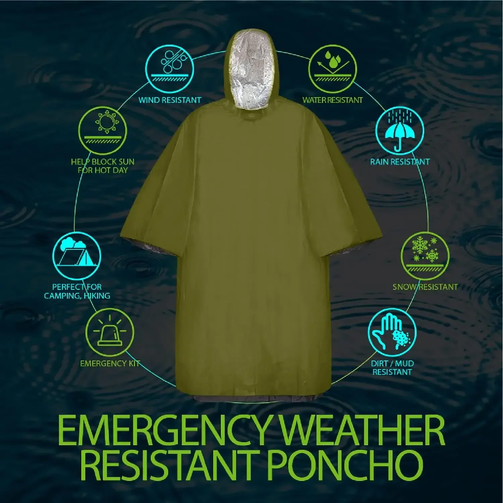Emergency Rain Poncho Hood Reu - Emergency Poncho Rain 评论和价格